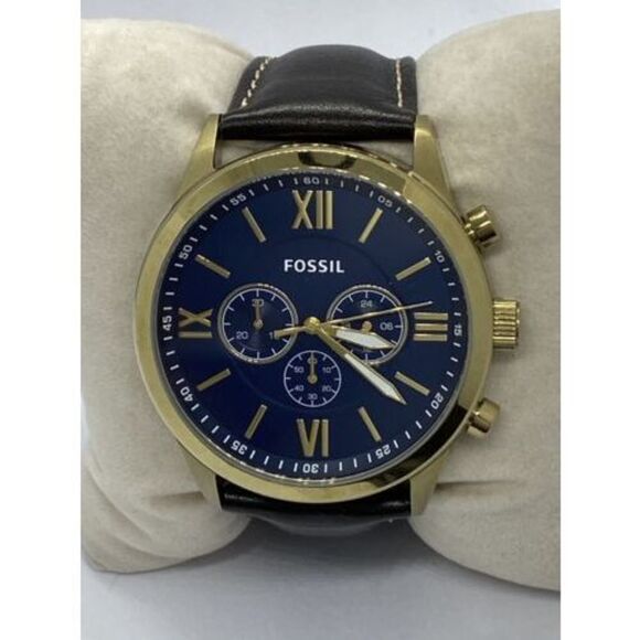 Fossil BQ2095 Men's Black Leather Analog Blue Dial Quartz Genuine Watch VK330 - Picture 1 of 12